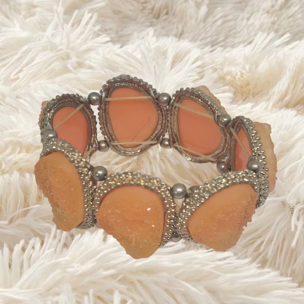 Orange Faux Stone Slip-on Elastic Bracelet